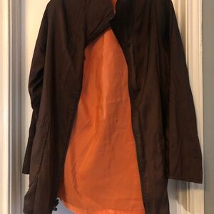 Reversible Trench Coat with Orange Lining and Dark Brown Exterior